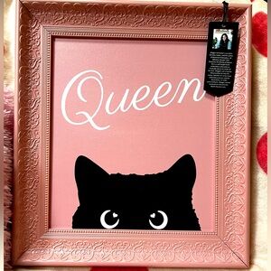 Black Cat Pink Framed Wall Art Decor Girly